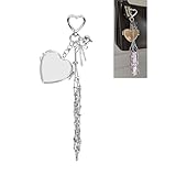 SHOWNICE Lipstick Case with Mirror Lip gloss Holder Charms for Handbag Lip balm Case chic chapstick Holder Key chains（Silver Heart-Mirror）