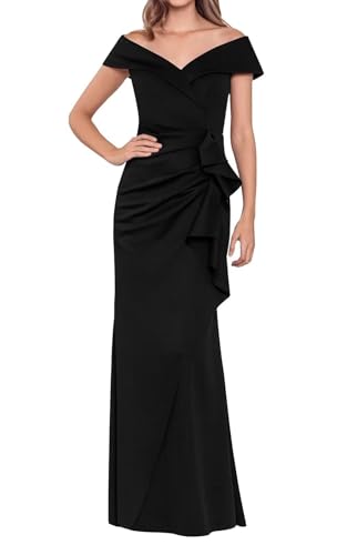 Stylefun Women's Off Shoulder Mother of The Bride Dresses with Pleated Satin Ruched Formal Evening Gowns CYM326
