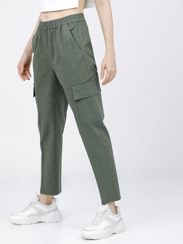 Image of Tokyo Talkies Women's Regular Fit Cargos Trousers | Stretchable Trousers| Mid-Rise