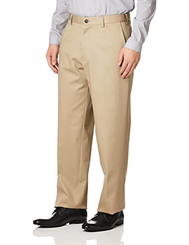 Haggar Men's Premium No Iron Classic Fit Expandable Waist Flat Front Pant, Khaki, 56Wx30L2