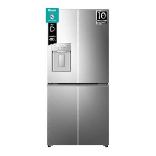 Hisense RQ5P470SYID - Frigorífico Americano 4 Puertas, Class D, 483 L, Alto 178.5 cm x Ancho 79.4 cm, Color Inox, Metal-Tech Cooling, My Fresh Choice, Dual-Tech Cooling, Dispensador de Agua