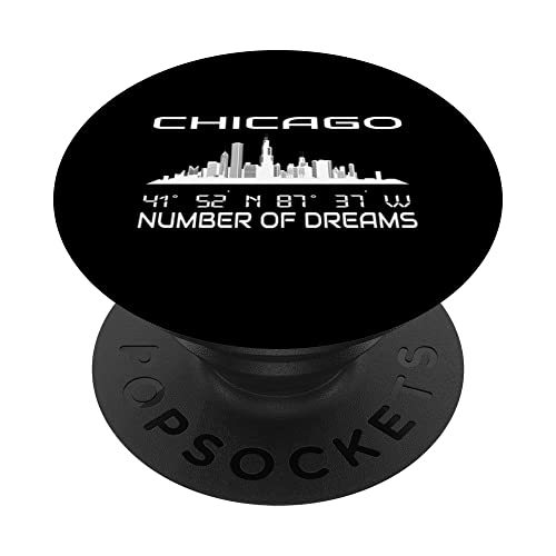 GPS coordinates Chigaco at night USA home city skyline PopSockets Swappable PopGrip, Black