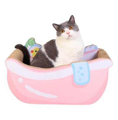 Jingshihaisu 猫の爪とぎ 猫 つめとぎ 猫箱 猫用ベッド 猫ハウス バスタブ型 高密度ダンボール 段ボール 家具破壊防止 掃除便利 ストレス解消 高密度 組み立て簡単 縦置き バルコニー 居間 室内 屋外 大型猫用 小型猫用 (B,45*27*