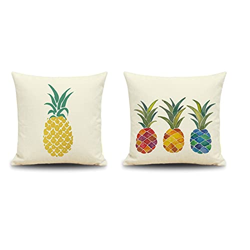 Lieson Juego de 2 fundas de almohada decorativas de 45 x 45 x 45 cm, diseño de piña, color beige, amarillo, verde, lino