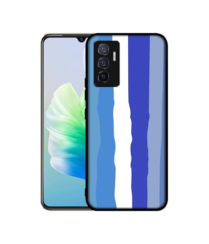 Image of Blue Stripes Rainbow Design Premium 2D Printed Metal Back Case Cover for Vivo V23E 5G / Y75 4G