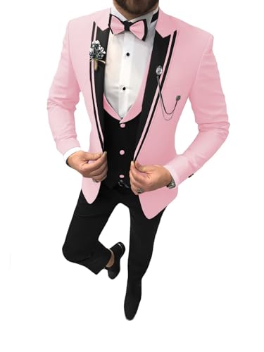 Men's Tuxedo Suit 3 Piece Slim Fit Tuxedo for Men Wedding Suit Prom Tuxedo Suit with Tie Blazer Vest Pants Set