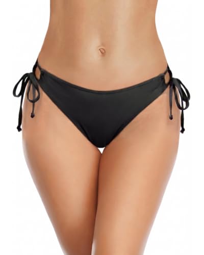 Image of Zmart Women's String Tie Side Bikini Bottoms - Adjustable Low Rise Swimsuit Bottom Moderate Coverage Bathing Suit