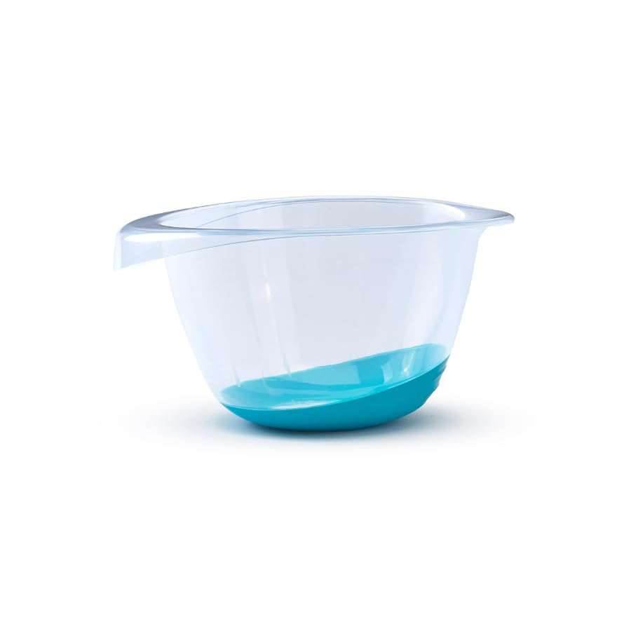 C&S Homestore 3.5L Heavy Duty Plastic Mixing Bowl with Non Slip Teal Base, Handle and Pour Spout, Baking, Cooking, Meal Prep