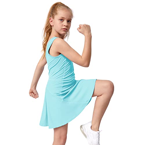 M Moteepi Girls Tennis Golf Dress Sleeveless Dress With Pockets Solid Color School Sports Dress Light Blue L #TOP1