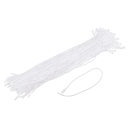 sourcing map 100 Stück Hängeetiketten aus Baumwolle Schnur Schnappverschluss Schlaufe Preisschild Verschluss Kunststoffetiketten Krawatten Weiß 7.8 Zoll