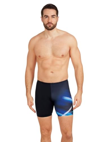 Zoggs Men's Mid Jammer Swimwear - Vector Print - Navy with Blue and White Digital Print - Size 36