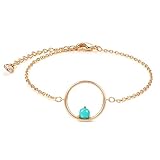 LOYATA Circle Bracelet Gold Karma Open Turquoise Bead 14K Gold Plated Dainty Chain Simple Jewelry Gift for Women