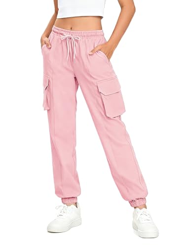 NUMYEAN Girls Cargo Pants Waterproof Joggers Hiking Pants for Girls Teen Clothes Size 9-10 Years Pink