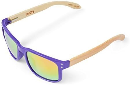 TreeStyle Purple Handmade Wooden Wayfarer Sunglasses, Polarized Mirrored Lens