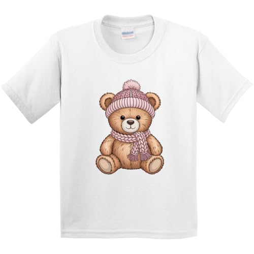 inktastic Cute Teddy Bear Winter Scarf Hat Youth T-Shirt Youth X-Large (18-20) 0020 White 47b01