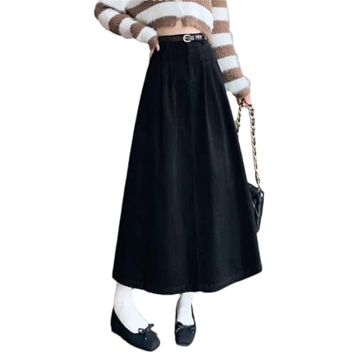 Womens Korean Style High Waist Pleated Skirts Corduroy Long Vintage Umbrella Skirt