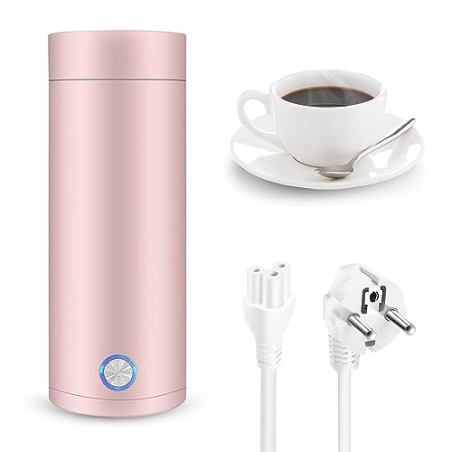 Fivtsme Tragbarer Wasserkocher,3 in 1 Mini Wasserkocher für Unterwegs,Klein Reisewasserkocher,Reise-Wasserkocher Elektrisch mit Automatischer Abschaltung,für die Zubereitung von Kaffee Babymilch(Rosa)