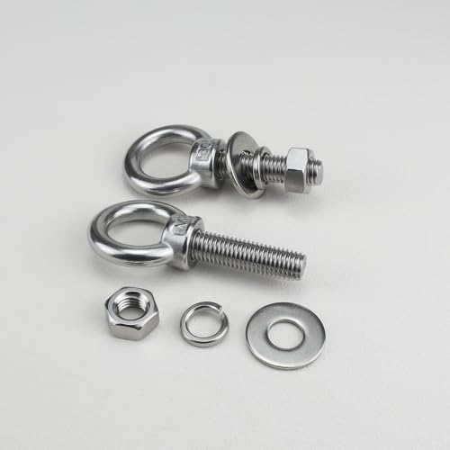 Image of M14 Stainless Steel Eye Bolts with Nuts 2 Pack, M14 x 50mm (9 /16 inch x 2 inch) Lifting Shoulder Ring Eye Bolt for Boat & Hang, Heavy Duty Strong Marine Grade Threaded Eyebolts for Tie Down Outdoor