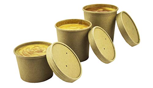 Brown Kraft Disposable Soup Containers with Lids - 25 Pack of Paper Soup Bowls - 8 oz Takeaway Tubs Perfect for Ice Cream Containers, and Deli Containers