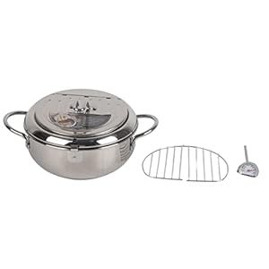 with Tempura 24 * 22 * 11 Stainless Steel Deep Frying Pan Japanese Tempura Fryer with Thermometer Control Non Stick Frying Pan for Kitchen French Fries Shrimp Meatballs Kitch