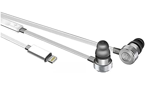 Razer Hammerhead Earbuds For Ios Dac - Custom-Tuned Dual-Driver Technology - In-Line Mic & Volume Control - Aluminum Frame - Lightning Connector - Mercury White - 2