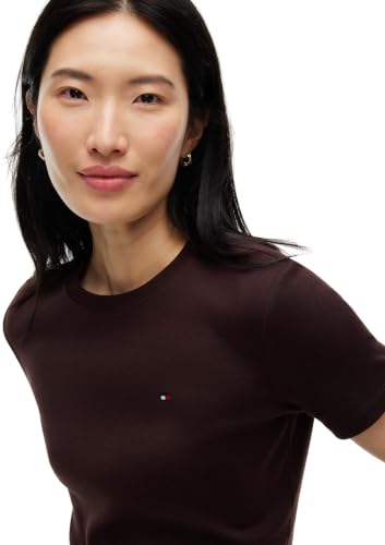 Tommy Hilfiger Damen T-Shirt Kurzarm New Slim Cody Rundhalsausschnitt, Braun (Chocolate), M – Ansicht 3