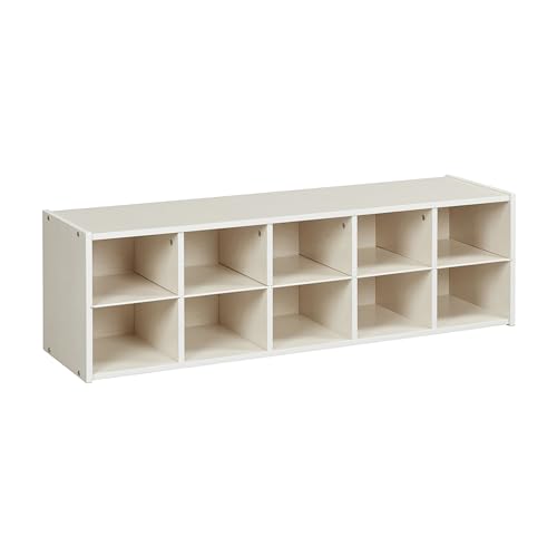 Image of ECR4Kids Streamline 10 Cubby Tray Storage Cabinet, 2x5, Classroom Furniture, White Wash