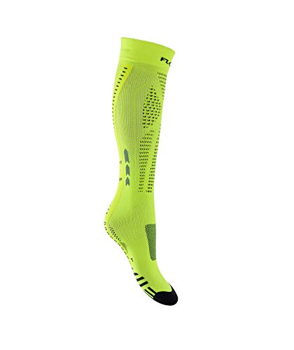 FLOKY, Calze Running Run-Up Long, Calze a Compressione Uomo e Donna, Adatte per attività di Lunga Durata Come Running e Trekking, Protezione Infortuni, Taglia M, Colore Giallo-Flou, Made in Italy - 2