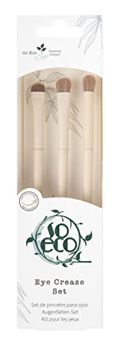 So Eco Eye Crease Set - Vegan & Cruelty-Free 3-Piece Eyeshaddow Brush Kit for Crease Blending & Precision Application, Soft Synthetic Bristles, Birchwood Handles