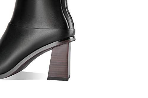 Tinacus Women's Handmade Genuine Leather Littele Square Toe Mid Block Heel Zip Up Knee High Boots With Exquisite Puller (Black, Us8.5) #TOP4