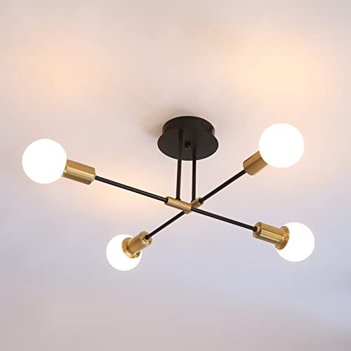 Lámpara de techo Sputnik Lámpara de Araña para sala de estar, Lámpara Colgante de Techo Moderna de 4 luces para dormitorio, cocina, comedor, porta lámparas E27 (Dorado) Cover