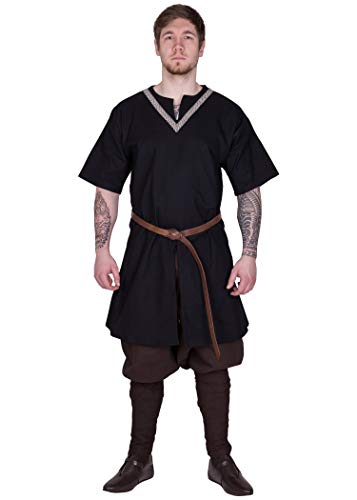 Túnica medieval para hombre Ailrik de manga corta con bordados vikingos
