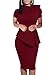 LAGSHIAN Women Fashion Peplum Bodycon Short Sleeve Bow Club Ruffle Pencil Party Dress Wine Red