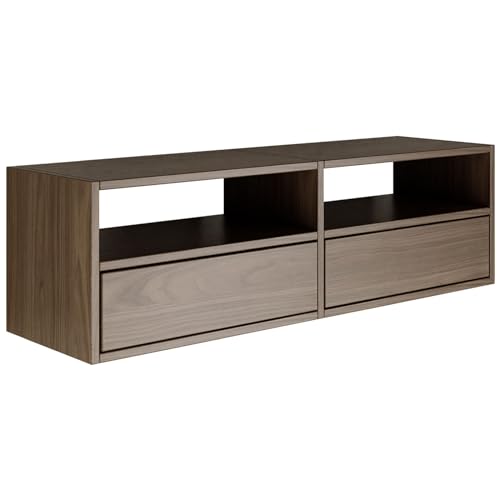 Selsey Meuble TV Suspendu Bois 100 cm Finition Aspect Noyer Design Minimaliste et Fonctionnel Idéal pour Intérieurs Modernes 2 Abattants et Niches Ouvertes