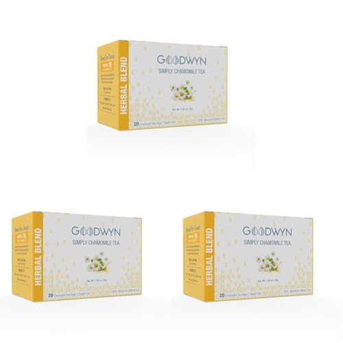 Image of Goodwyn Chamomile Tea For Sleep (20 Tea Bags) | Real Chamomile Flowers | Caffeine-Free Herbal Tea | Promotes Relaxation, Calm, Stress Relief | Non Bitter | Plastic Free (Pack of 3)
