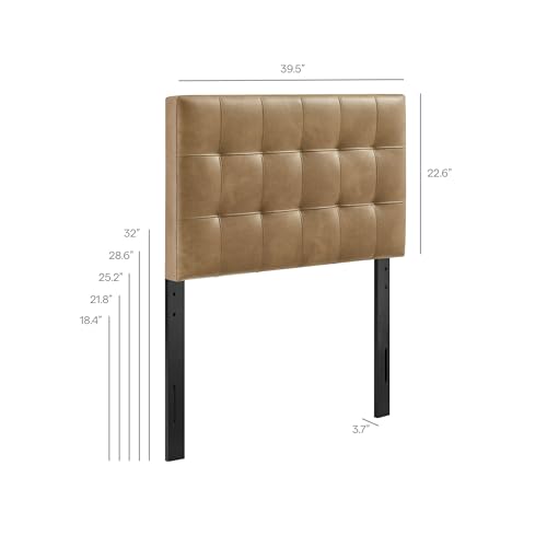 Image of Modway Lily Faux Leather Twin Size Headboard with Biscuit Tufting in Toast - Vegan Leather Upholstery with Padded Design and 5 Height-Adjustable Mounts