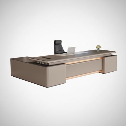 Image of Lakdi The Furniture Co Luxury Director Table with Soft Rounded Edges, Integrated LED Accent Lighting, Premium Matte Finish & Contemporary Executive Office Design - LDL-734