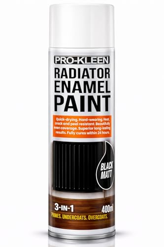 Pro-Kleen Radiator Enamel Spray Paint Black Matt 400ml - Heat Resistant up to 100C - For Radiators Hot Pipes Water Tanks & More - Fast Drying & No Primer Needed