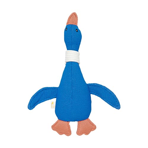 Image of Knitted Duck Dog Toy 100% Polyester with Crinkle and Squeakers- Blue