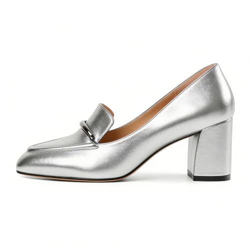 Image of Eldof Women's Pumps Block Heel Round Toe Slip On Chunky Loafer Heel Dress Shoes Pumps for Women 2.5 Inches