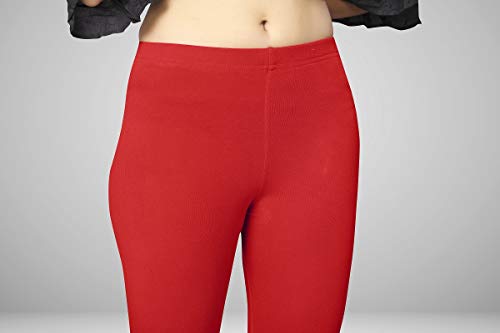 Image of Women's Cotton Skinny Leggings with Ankle Length Solid Pattern Mid Rise and Elastic Closure | Cotton Skinny Leggings for Womens