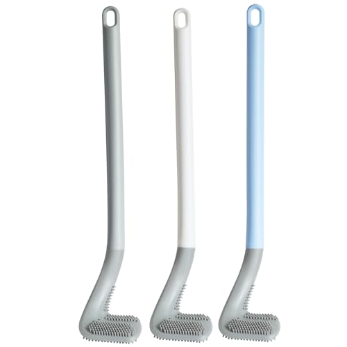 Image of 3 Pack Golf Toilet Brush, Flexible Long Handled Toilet Cleaning Brush, 360 No Dead Space Deep Toilet Cleaning Brush, Toilet Brush for Bathroom, with Hook (White + Blue + Grey)