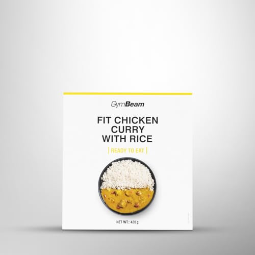 GymBeam FIT Fertigmahlzeit Hähnchen Curry mit Reis - Vollwertige Mahlzeit, hoher Proteingehalt, saftige Hähnchenfilets, mit Kokosmilch und Gemüse, einfach Zuzubereiten, ideal fürs Reisen, 420 g
