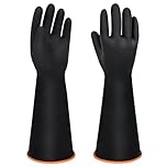 18" Long Rubber Gloves, XL Heavy Duty Large Black Rubber Gloves, Industrial Chemical Resistant Gloves Waterproof Work Gauntlet Gloves for Cleaning, Resist Strong Acid, Alkali and Oil, Non-Slip, 1 Pair