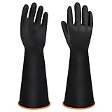 18" Long Rubber Gloves, XL Heavy Duty Large Black Rubber Gloves, Industrial Chemical Resistant Gloves Waterproof Work Gauntlet Gloves for Cleaning, Resist Strong Acid, Alkali and Oil, Non-Slip, 1 Pair
