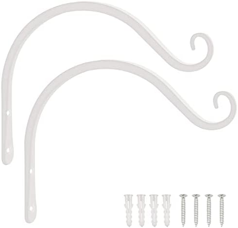 FEED GARDEN Iron Wall Hooks Decorative Metal Curved Plant Hanger Hooks, Indoor/Outdoor Use for Hanging Bird Feeders, Wind Chimes, Flower Baskets, Yoga Mat, (White, 8 Inch 2 Pack)