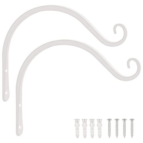 Feed Garden Iron Wall Hooks Decorative Metal Curved Plant Hanger Hooks, Indoor/Outdoor Use For Hanging Bird Feeders, Wind Chimes, Flower Baskets, Yoga Mat, (White, 8 Inch 2 Pack) #TOP2