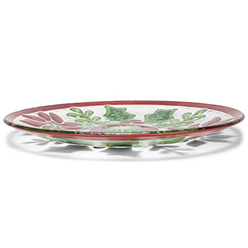 Demdaco Festive Holly Red And Green 11 Inch Glass Christmas Round Serving Plate Platter #TOP3