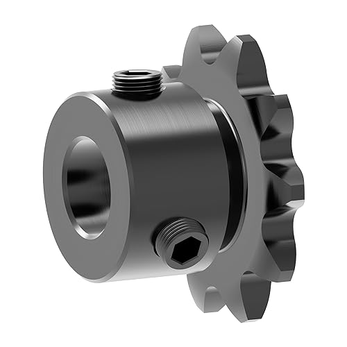 Image of 12 Tooth Roller Chain Sprocket B Type Hardened Teeth, 25 Chain Sigle Strand 1 /4-Inch Pitch, 12mm Bore Black Oxide C45 Carbon Steel with Fasten Screws for 04C Chain