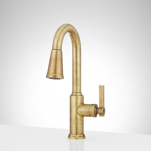 Signature Hardware 953746 Greyfield 1.8 GPM Single Hole Pull Down Bar Faucet - Aged Brass